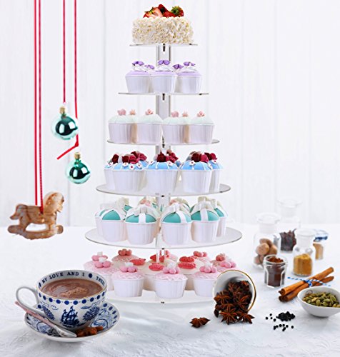 image for BonNoces 6-Tier Round Acrylic Cupcake Stand Dessert Display Holders Cu