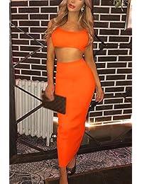 Velius - Vestido de dos piezas para mujer, cuello redondo, neón