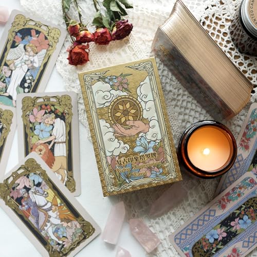 Vermilion Collection Retro Impression Tarot RWS Deck, Vintage Art Nature Symbolism, Regal Aesthetics, Floral Patterns, Baroque Renaissance Art Nouveau Style