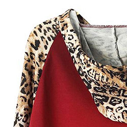 image for XOWRTE Women's Leopard Sleeve Patchwork Hooded Loose Sweatshirt Winter
