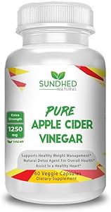 Sundhed Natural Pure Apple Cider Vinegar - 1250mg Natural Detox Cleanse, Appetite Suppressant & Bloating Relief, Supports Blood Sugar & Immune System, Assists Weight Loss and Digestion, Fat Burner