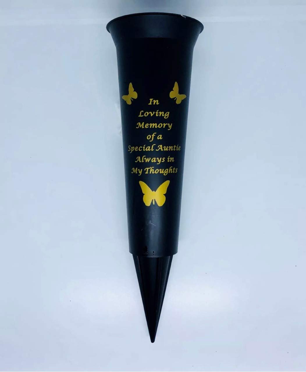 In Loving Memory Verse Graveside Memorial Grave Spiked Flower Vase (Auntie, Black & Gold)