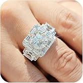 Moissanite Rings for Men 925 Sterling Silver Simulated Diamond Shiny Full Diamond Gemstone Ring 18K Gold Cubic Zirconia Promise Ring Micropave Bling Wedding Ring 10