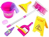 Velocity Toys Little Helper 'F' Deluxe Children's Kid's Pretend Play Toy Cleaning Play Set w/ Floor Dust Mop, Bucket, Dust Pan, Brush, Squeegee, Cleaning Rag, Wet Floor Sign, Mock Soap Bottle & Bar