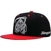 ADJUEMB Classic Snapback Hats Skull Embroidery Adjustable Flat Bill Hat Unisex Baseball Caps