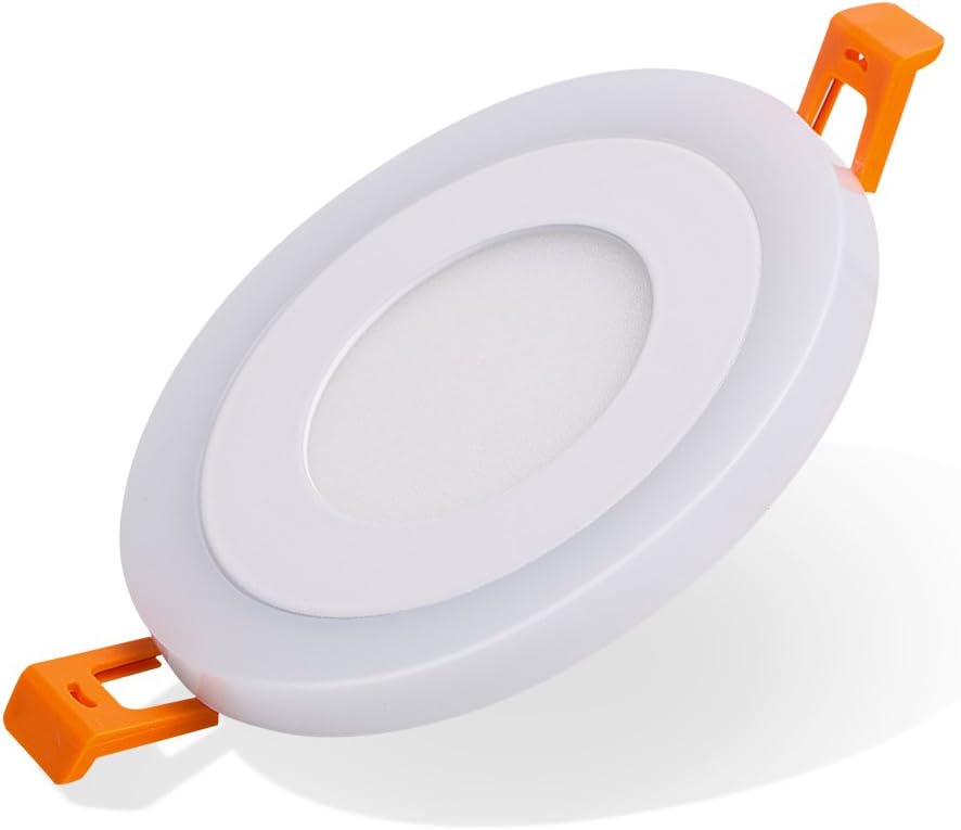 (2 Pack) Led Ceiling Lighting,Mvictory Double Color Led Panel Light Led Downlights Led Recessed Lighting (3+3W Round, White+Green)