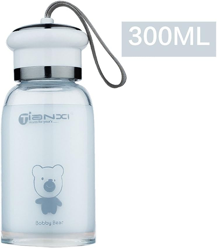 TIANXI Stylish Portable Real Borosilicate Glass Water Bottle Outdoor Travel Insulated Tumblers Milk Coffie Bottles School Bottle White 300ML