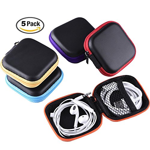 Miniko(TM) [5-Pack] Carrying Travel Cases Bag Organizer Pouch with Zipper for Earphone iPod MP3 Bluetooth Headset Headphone Earbud Charging Cable, Square Shape