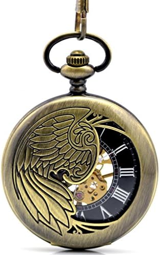 Infinite UBest Gift for Man Hollow Skeleton Eagle/Angel/Phoenix Pendant Necklace Steel Mechanical Pocket Watch
