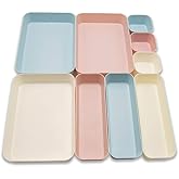 Backerysupply (9 Piece Set) Large Size Plastic Desk Drawer Organizers For Makeup Bathroom Office Kitchen Three Colors