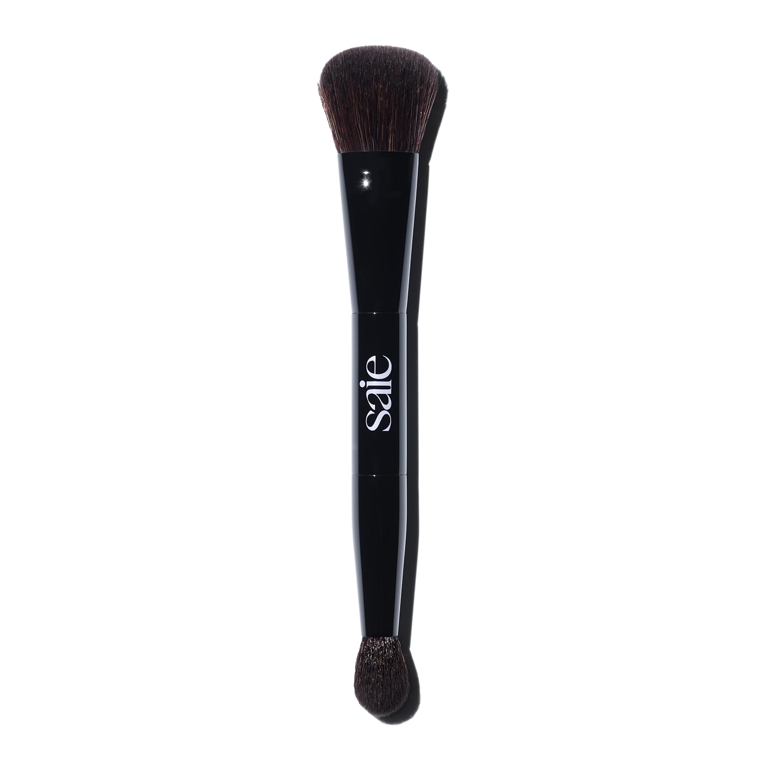 Saie The Double Brush - Dual Ended Makeup Brush For Powder and Cream Formulas - 2 Ultra-Soft Makeup Brushes in 1 for Precise + All-Over Application - Conceal, Highlight, and Sculpt - Vegan (1 Count)