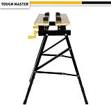 Tough Master Foldable Workbench 100 kg Portable Bamboo Top 4 Pegs Black Yellow view 3