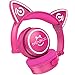 MindKoo Bluetooth Headphones Over-Ear Wireless Headphones Cat Ear Headphones with LED Light Foldable Built-in Microphone and Volume Control for PC Cell Phones Kids Teenager Boys Girls Adults Hot Pink