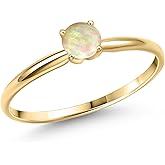 Gem Stone King 14K Yellow Gold White Ethiopian Opal Engagement Ring For Women | 0.30 Cttw | Round Cabochon 5MM | Gemstone October Birthstone