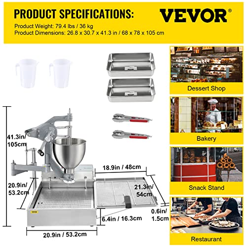 VEVOR Donut Fryer Manual Commercial Mini Donut Maker 9L Capacity Hopper