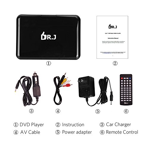 DRJ-5-Hours-95-Swivel-Screen-Portable-DVD-Player-with-Built-in-Rechargeable-Battery-and-USBSD-Card-Reader-59ft18M-Car-Charger-Battery-Adapter