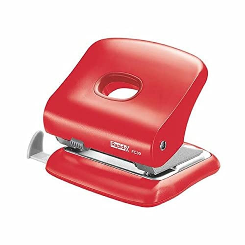 Rapid Fashion FC30 Strong 2 Hole Punch, Punches up to 30 Sheets, Adjustable Guide Bar, Ergonomic Design, Light Red, 5000360