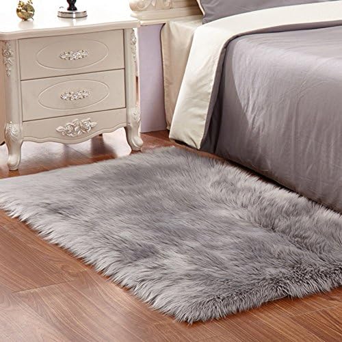 Faux Fur Sheepskin Rug 80 x 150 cm Faux Fleece Chair Cover Seat Pad Soft Fluffy Shaggy Area Rugs For Bedroom Sofa Floor (Gray)