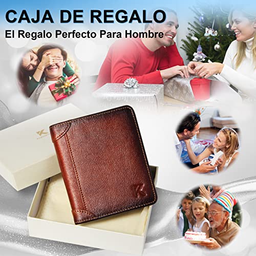 Portefeuille Homme, Kaisangtu Porte Carte De Credit en Cuir Véritable Anti RFID/NFC 11 Emplacements pour Carte Crédit, 2 Compartiment à Billets Support de Carte d\'identité avec Boîte Cadeau (Brun)