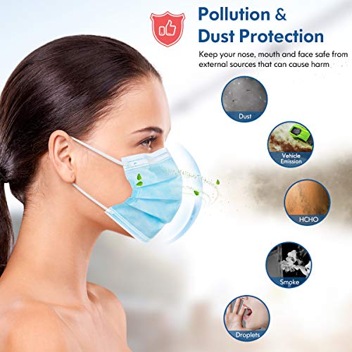 Face Mask Disposable Adults 3Ply Non-Woven with Nose Clip Ear Loop Blue 50Pack - Image 5