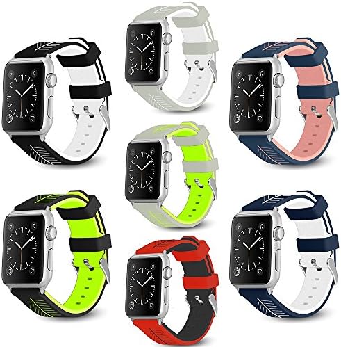 Podoru for Apple Watch band, Soft Silicone Replacement watchband 38mm 42mm with Stainless Steel Buckle for Series 1 Series 2 Series 3 （Leaf 7 38）