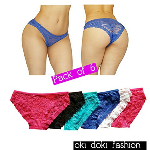 Sexy lace underwear hipster panties pack of 6. (Large, wild blue)