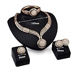 DDLBiz Women Gold Color Wedding Party Rhinestone Necklace Bracelet Ring Earrings Set