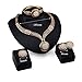 DDLBiz Women Gold Color Wedding Party Rhinestone Necklace Bracelet Ring Earrings Set