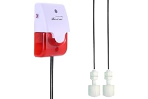 High / Low Water Level Sensor Detector Alarm 120 dB Red Strobe Siren, Adjustable Alarm Volume, Sump Bobber Water leak Sensor,