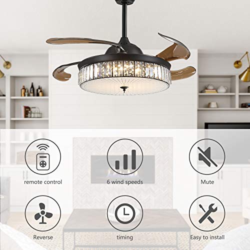 Crystal Ceiling Fan Lights Dimmable LED Fandelier, Siljoy 42 inch