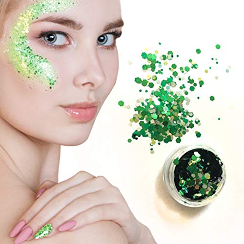 COKOHAPPY 8 Boxes 10ml Holographic Mermaid Dreams Green Chunky Glitter Sequins Iridescent Flakes Hexagon Tips Mixed Paillette Face Eyes Body Hair Nail Art