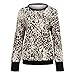TOOPOOT Women Tops  Fashion Leopard Print Shirts Round Neck Long Sleeve Patchwork Sweatshirt Brownthumb 4