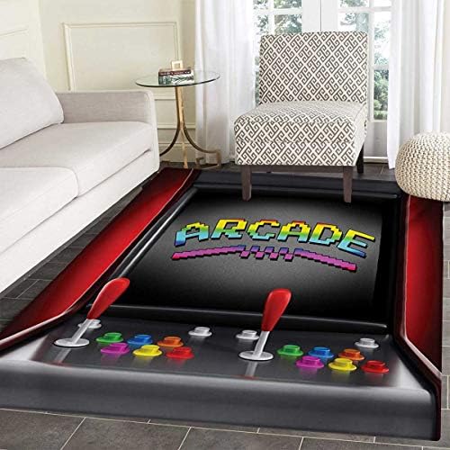 Video Games Bath Mat tub Arcade Machine Retro Gaming Fun Joystick Buttons Vintage 80s 90s Electronic Door Mats Inside Bathroom Mat Non Slip Backing 55"x63" Multicolor