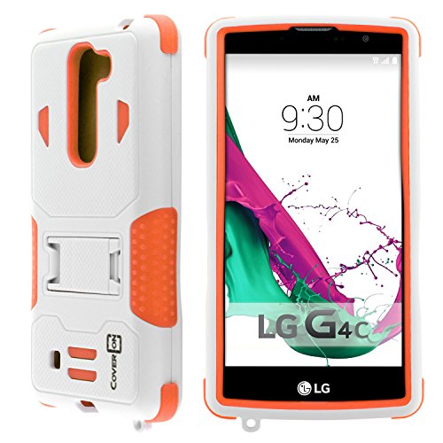 Volt 2 Case, CoverON [DuraShield Series] Drop Proof Phone Cover Grip + Bumper + Stand Hybrid Case For LG Volt 2 - Neon Orange & White