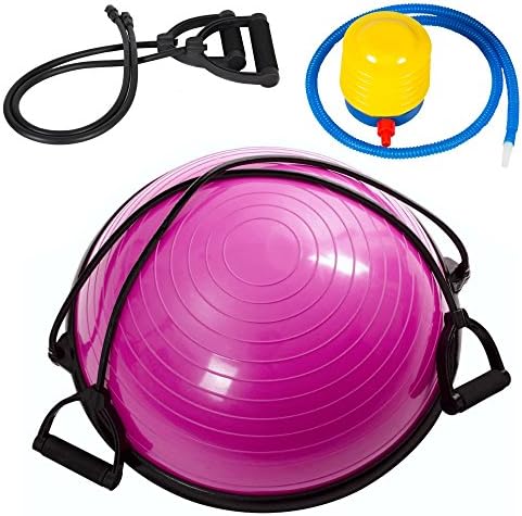 Pink 23" Yoga Ball Balance Trainer Yoga Fitness Pilates Strength Exercise Resistance Bands, New Blue W/ Air Pump by SurSector product