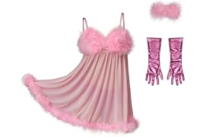 MyheroCos Fembot Cosplay Costume Pink Fembot Dress Women's Sexy Feather Lingerie Pink Negligees