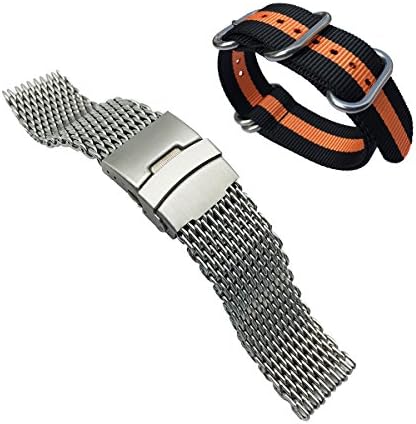 LEESTING Watch Band 2 Pack with Shark Mesh Bracelet and Nylon Strap 20mm 22mm 24mm for Diver Watch