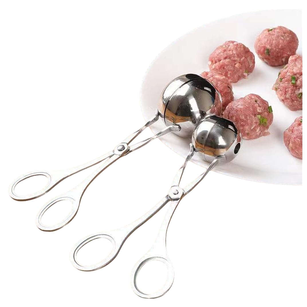 PengLAI Meatball Maker,2 Pcs None-Stick Triple Meatball Maker Tool, Stainless Steel Baller Tongs with Anti-Slip Handles, Cake Pop, Cookie Dough Scoop for Kitchen