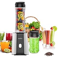 Portin QRQW-14 High Speed Personal Blender with Travel Portable Bottle for Making Shakes Smoothies and Juice,300 Watt Removable FDA Double Cup Ice Crushing, s Black