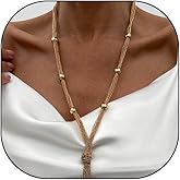 GIGB PBDK Long Gold Knot Statement Necklace for Women Dainty Minimalist Tassel Chain Y Choker Necklace Simple Charm Trendy Accessories
