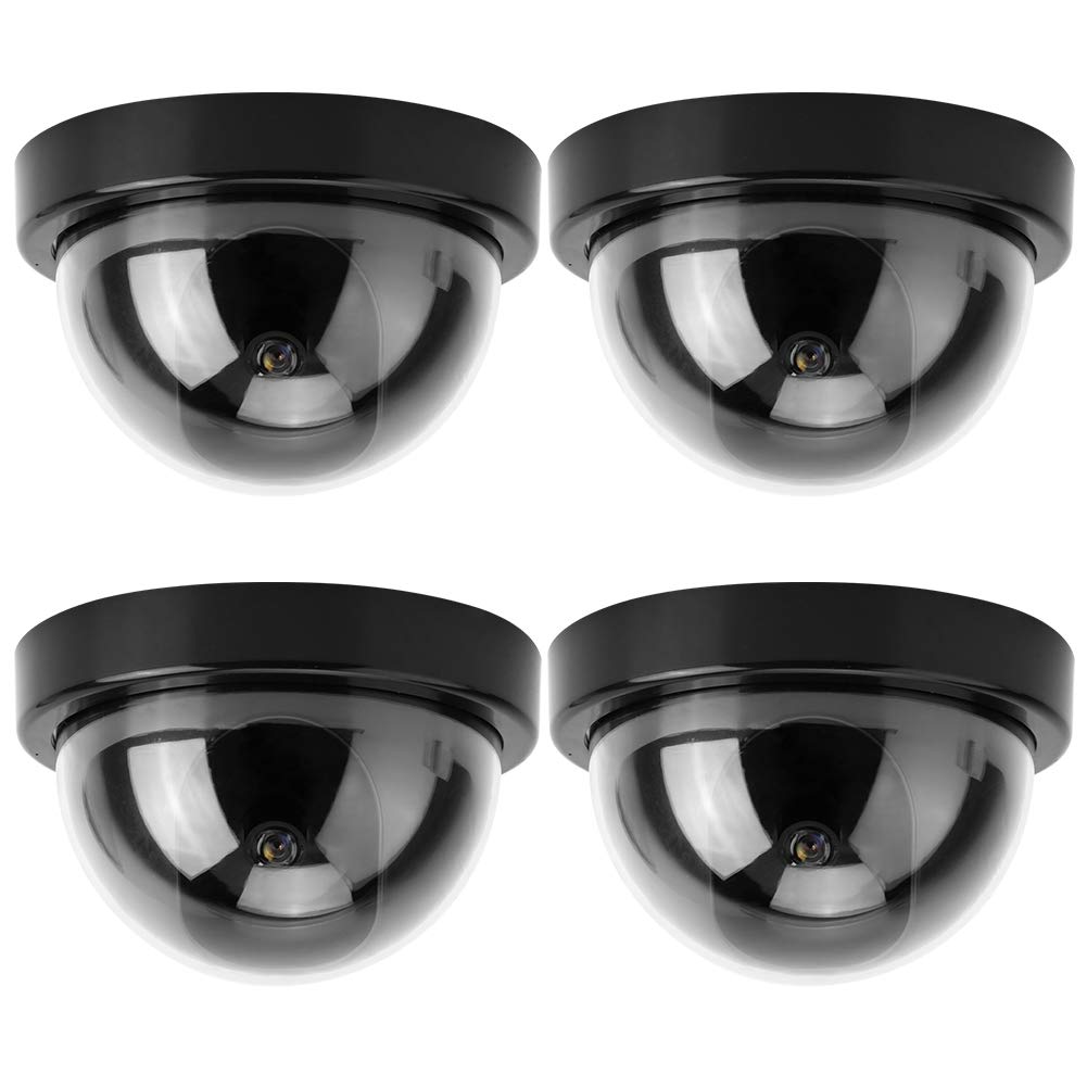 Simulated Camera, Dummy Fake Camera, CCTV Dome Camera Simulation Security Monitor with Flashing RED LED Lights, Outdoor/Indoor Use for Homes & Business,4PCS (Black)