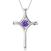 TOUPOP Cross Necklace for Women 925 Sterling Silver Birthstone Cross Pendant Fine Jewelry Valentines Day Birthday Gifts for Her Mom Wife Girlfriend