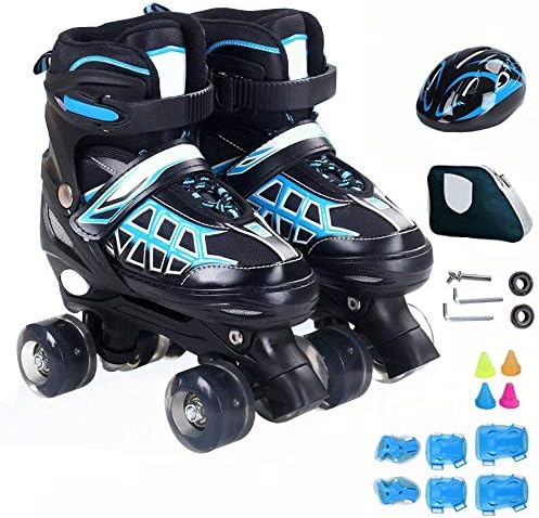 ZCRFY Adjustable 4 Wheels Roller Skates Double Row Beginners Childrens Adults Kids Rollerblades Quad Ice Skate Birthday Present,Blue-Set3-M(33-37) Code