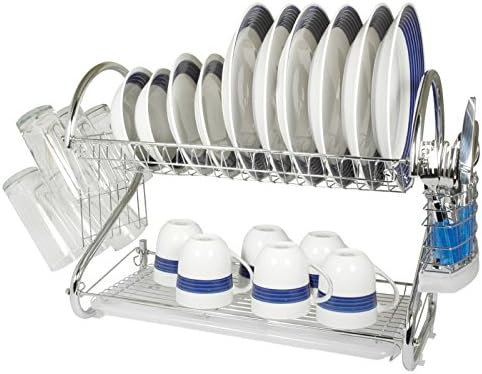Chrome Kitchen Dish Cup Rack Drainer Dryer Tray Cutlery Holder Extra Large 22"