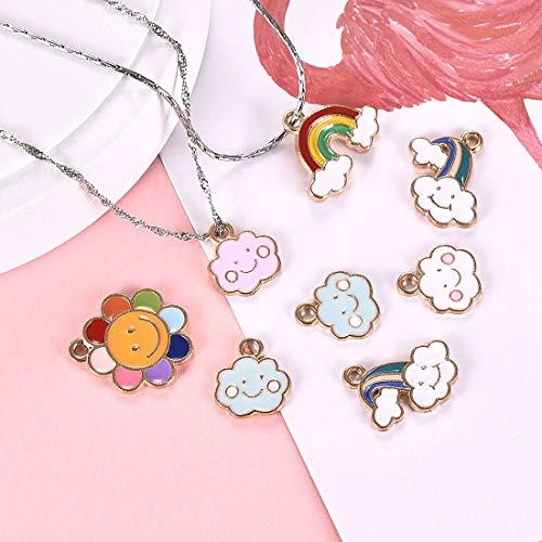 SEVENWELL 30pcs Assorted Enamel Charms,Mixed Colorful Gold Plated Enamel Charms Pendant DIY for Necklace Bracelet Jewelry Making and Crafting Rainbow, Flower, Clouds