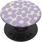 Pastel Purple Aesthetic Flowers Floral Retro Daisy Women PopSockets Adhesive PopGrip