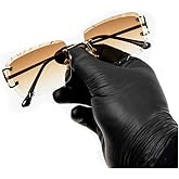 Gold Wire Frame Luxury Unisex Square Rimless Gem Cut Trendy Retro 90's Hip Hop Diamond Cut lens Brown Tint Lens Sun Glasses Frameless Rectangle Summer Shades Sunglasses For Men And Women