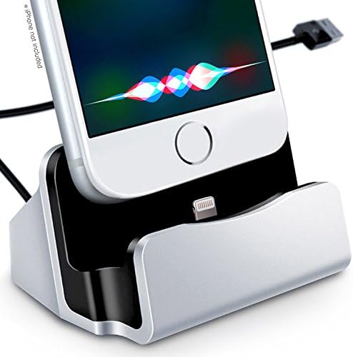 iPhone Charger Stand — Charge &amp; Sync Dock by Signion Gear — with Lightning to USB Charging Cable. Docking Station for Apple iPhone 5/6/7, iPad mini &amp; iPod. Small, Light, Portable (Silver)