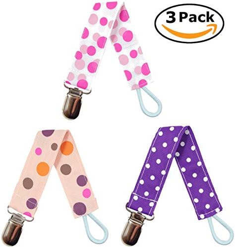 EliteBaby Pacifier Clip Holder with Stainless Steel Clasp, 3 Pack, Girl 2