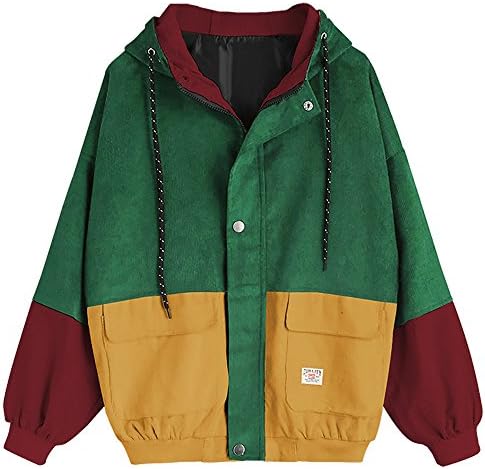 Boomnow Womens Patchwork Transitional Jackets Ladies Oversize Corduroy Windbreaker Stitching Coat